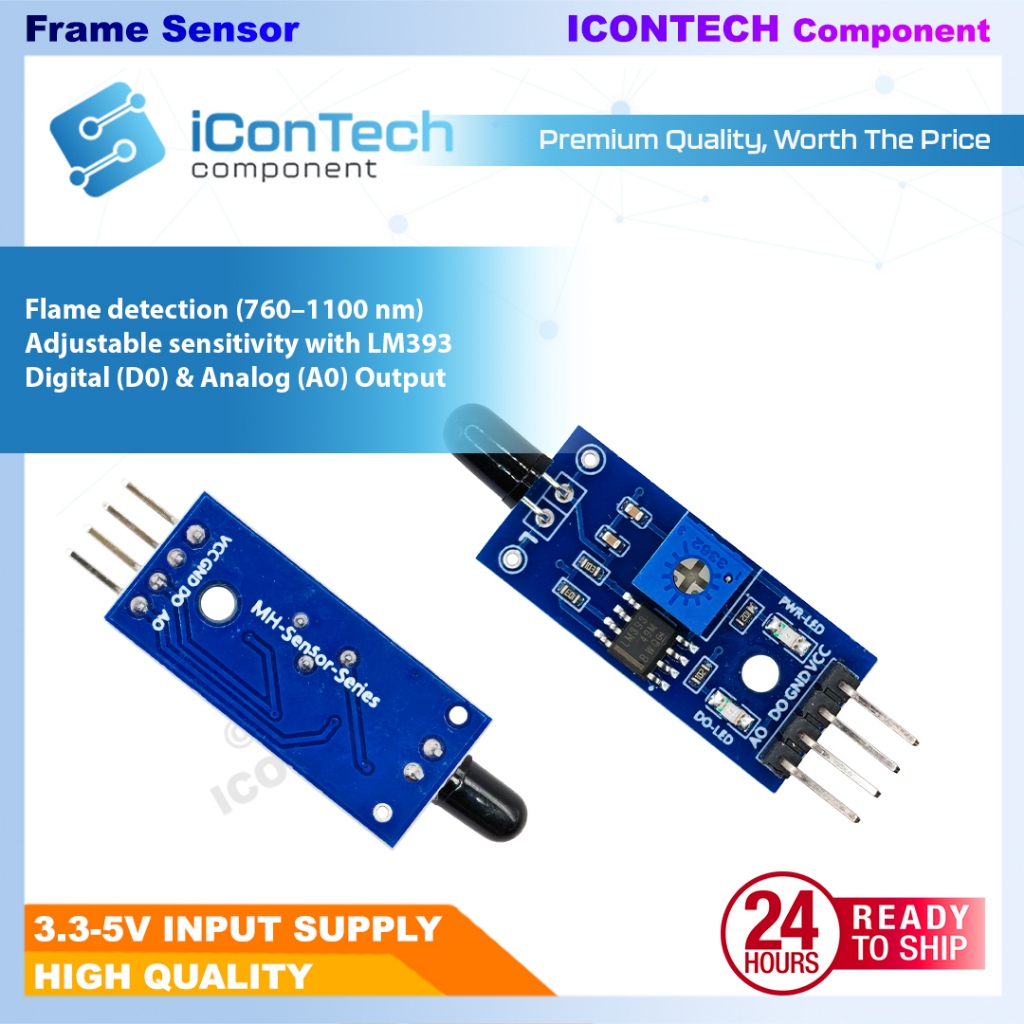4-Pin IR Flame Fire Detection Sensor Module LM393 for Arduino / ESP32 / Raspberry Pi