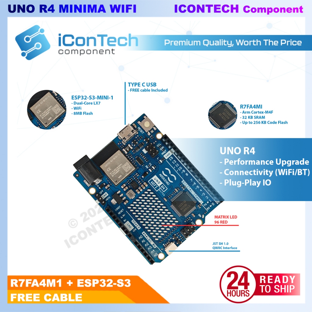 Arduino UNO R4 Wifi Minima Board UNO R4 Basic Type-C RA4M1 48MHz Upgraded Compatible [FREE CABLE] 2