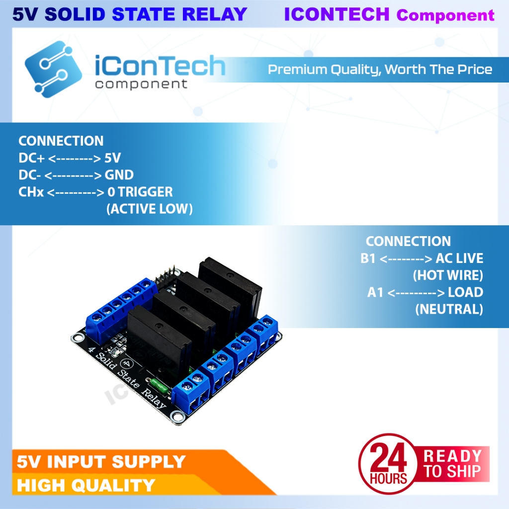 Solid State Relay SSR Module 5V DC Input 1/2/4 Channel Optocoupler Isolation for Arduino ESP32 PLC Automation 4