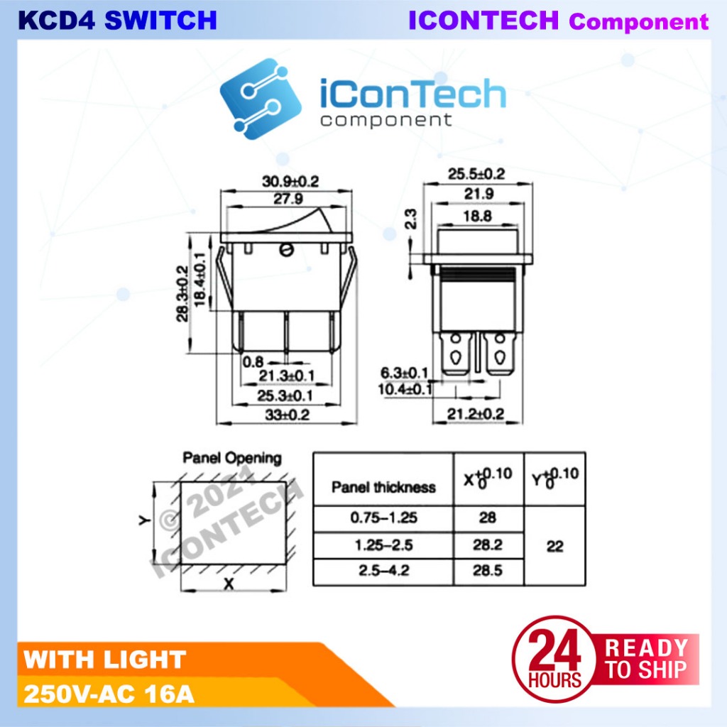 KCD4 Rocker Switch Boat Switch 250V AC LED Switch 4 Pin 6 Pin 2