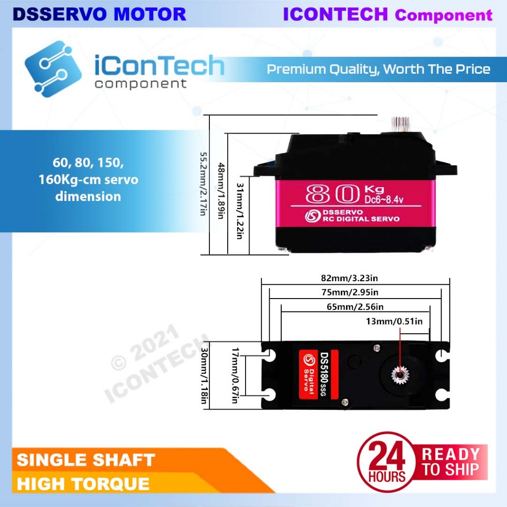 DSSERVO WATERPROOF DIGITAL SERVO MOTOR 20KG 25KG 40KG 60KG 80KG 160KG Full Metal [FREE ARM] 3