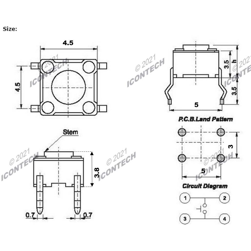 Mini Push Button 4.5*4.5*3.8 2