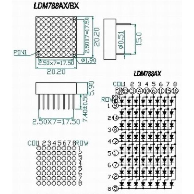 Dot Matrix LED 8x8 1.9MM Common Cathode 4