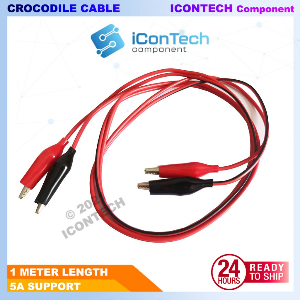 Crocodile Clip Power Supply Pair Black and Red 1 Meter