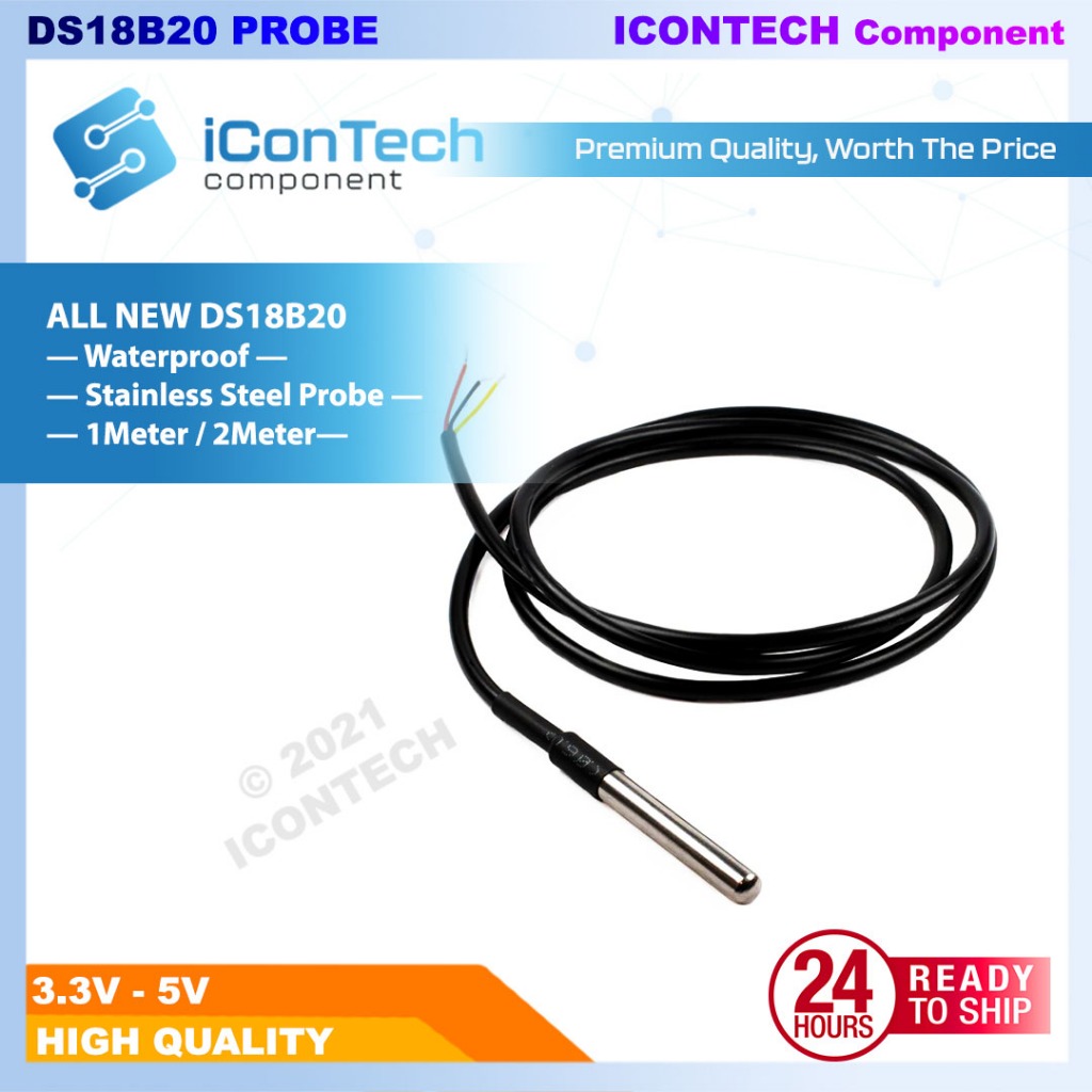 DS18B20 PROBE Temperature Sensor Waterproof Stainless Steel Probe 1meter 2meter