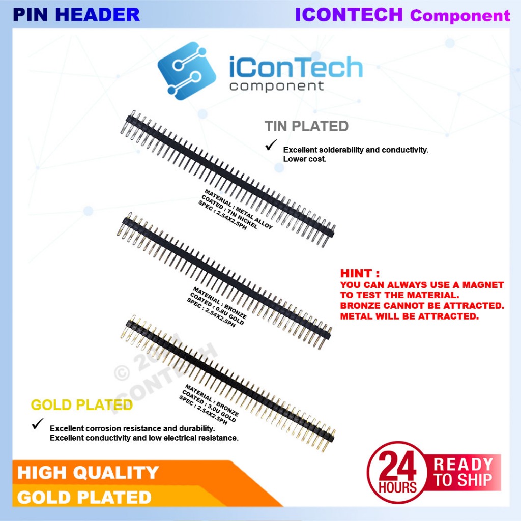 2.54mm Single row pin header 1*40Pin 17mm long single row straight pin single row pin connector FEMALE MALE